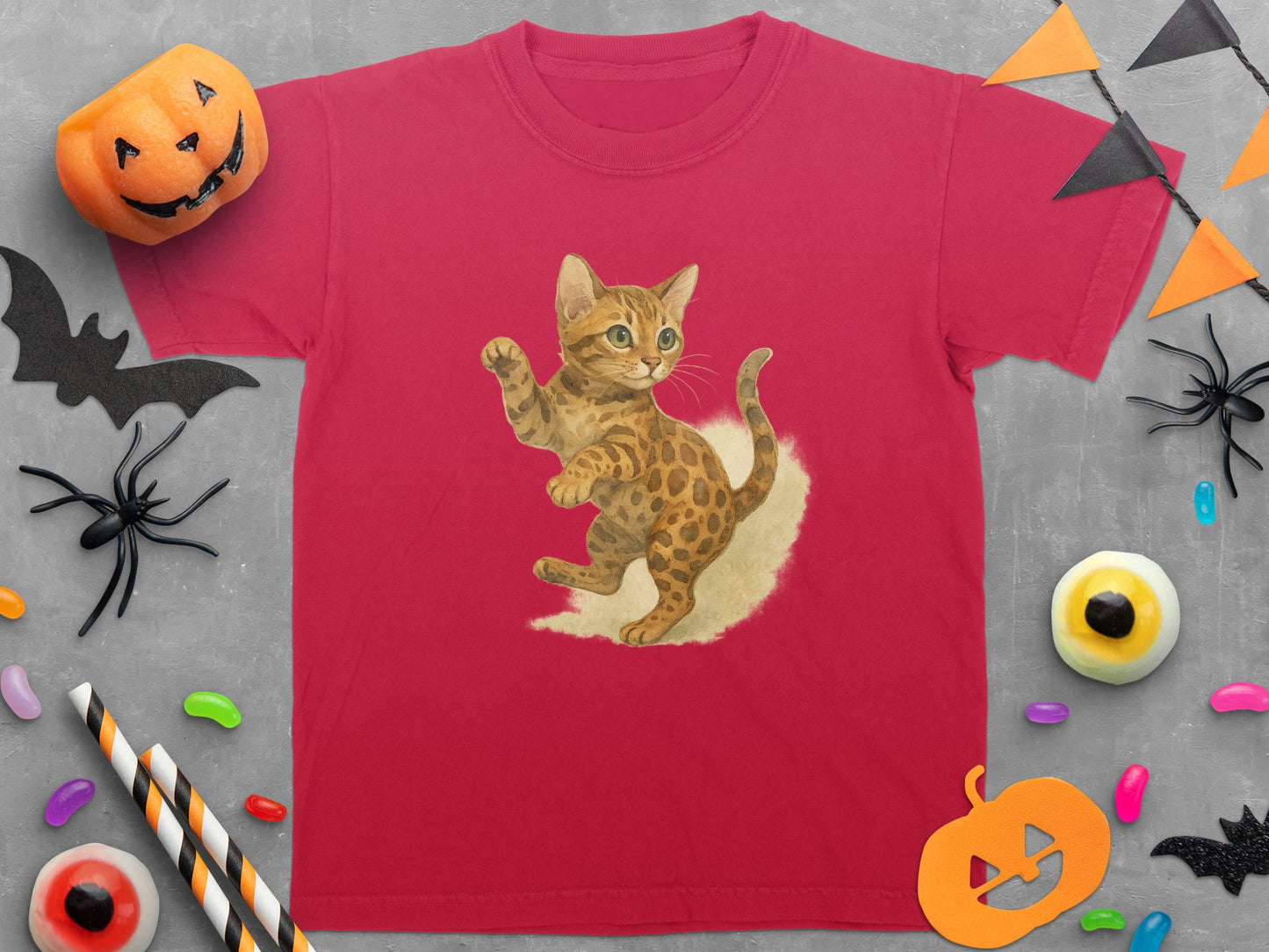 Adorable Kitten Halloween Red T-Shirt for Kids product type