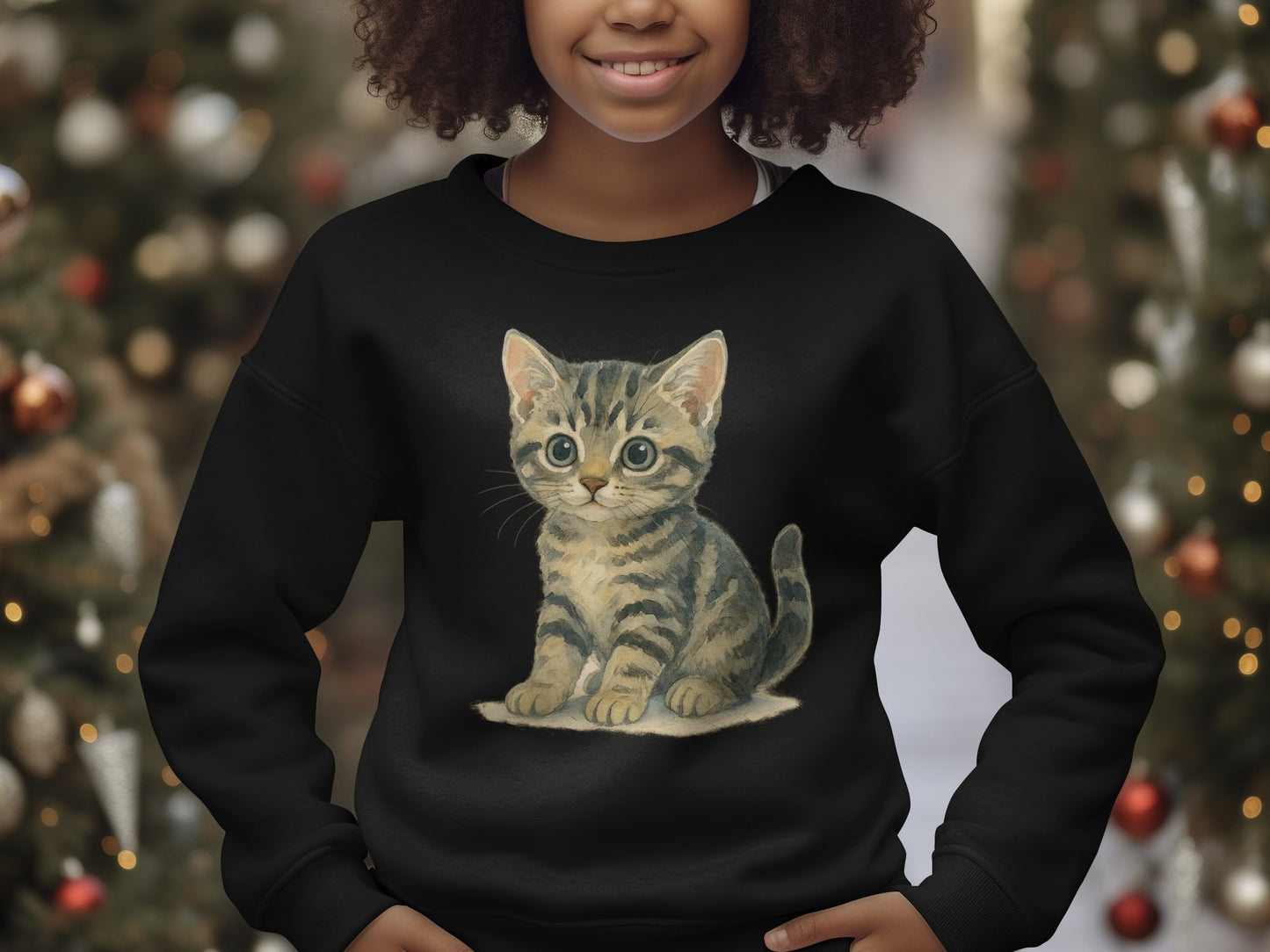 Cute Kitten Design on Black Sweatshirt Product