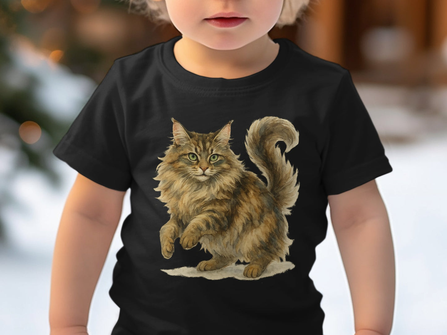 Adorable Fluffy Cat Illustrative Print on Kids T-shirt product