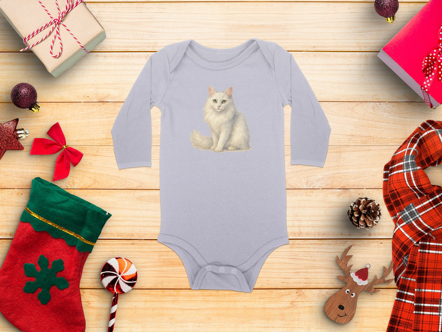 Adorable Cat Graphic Long Sleeve Onesie for Babies product
