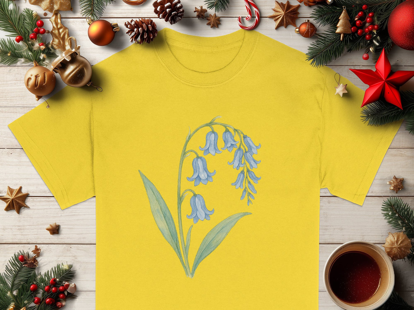 Bluebell Flower Art on Yellow Christmas T-Shirt product