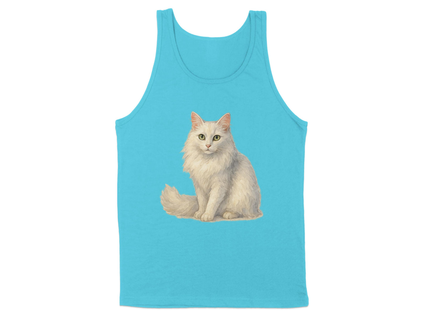 Cute White Cat Design on Blue Tank Top product