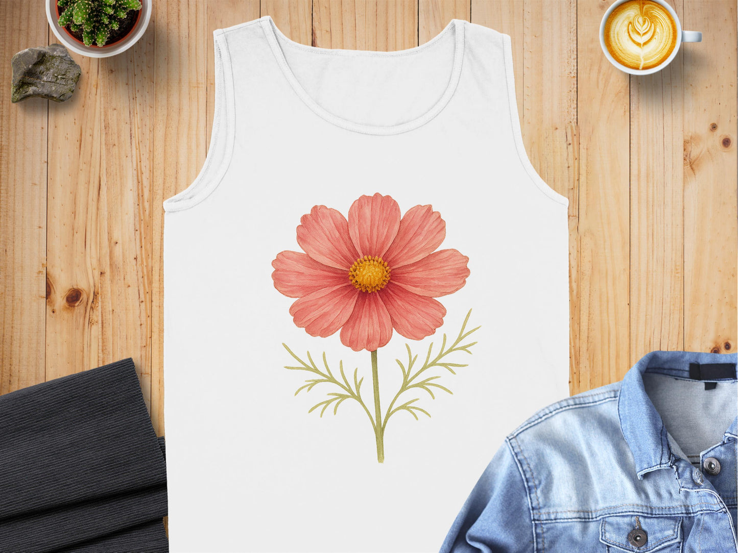 Beautiful Red Flower Print on White Tank Top product type