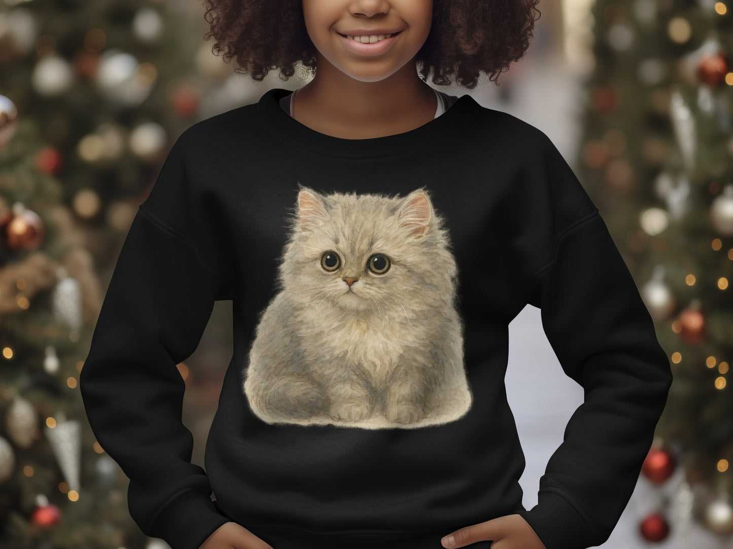 Adorable Cat Graphic Cozy Kids Holiday Sweatshirt product