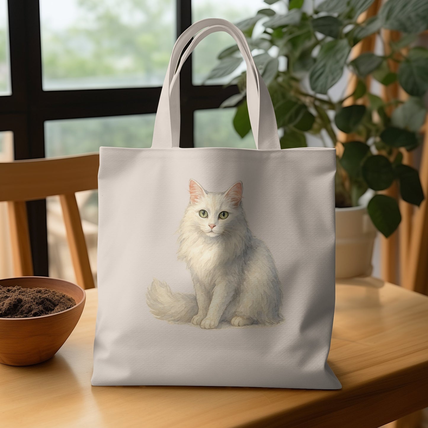 Adorable White Cat Print Tote Bag Product Type