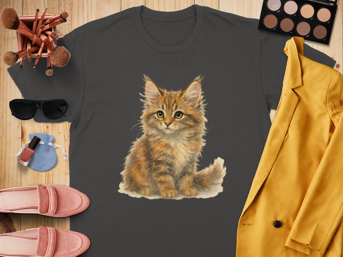 Adorable Kitten Illustration on Lightweight T-Shirt product type