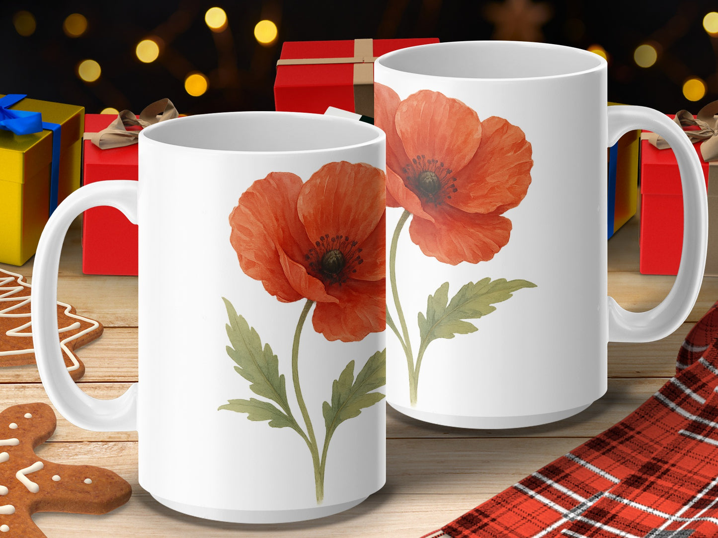 Festive Floral Red Poppy Design Christmas Mug product type