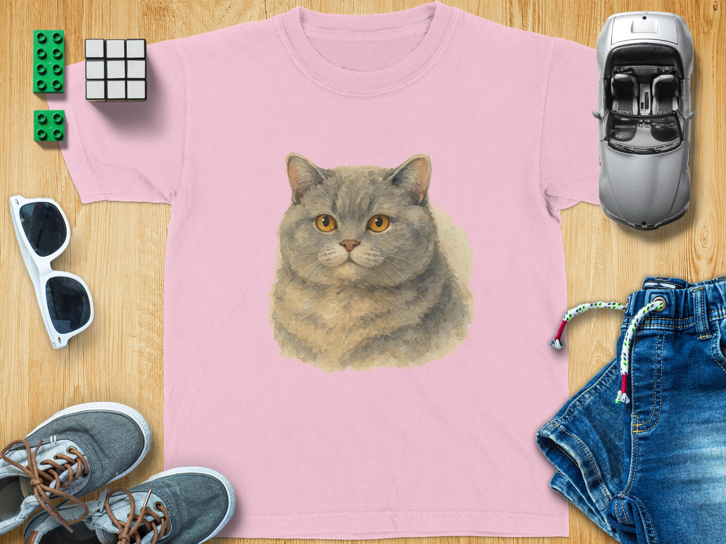 Adorable Cat Image on Cute Pink T-Shirt Product