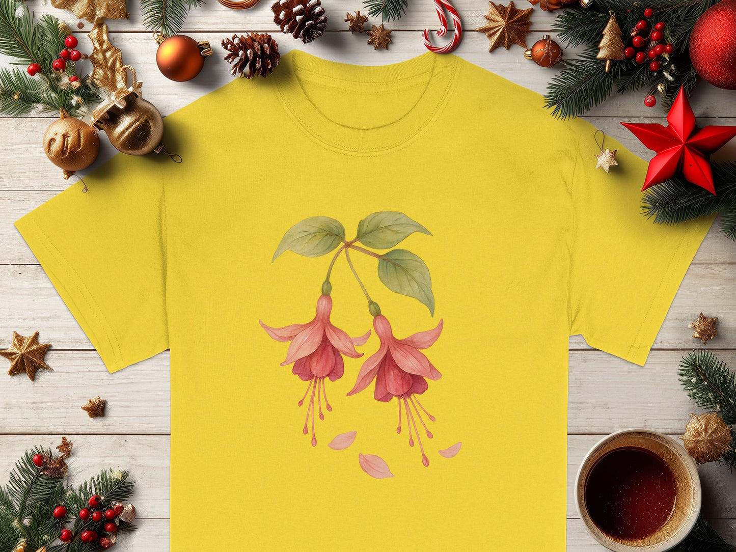 Festive Floral Design Yellow Short Sleeve Shirt product