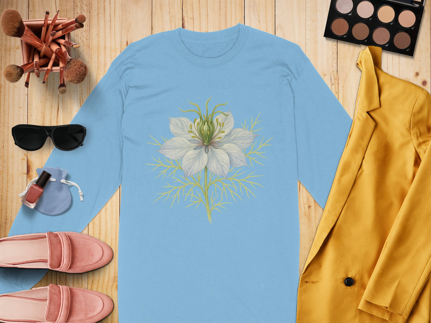 Elegant Blue Floral Long Sleeve Shirt product