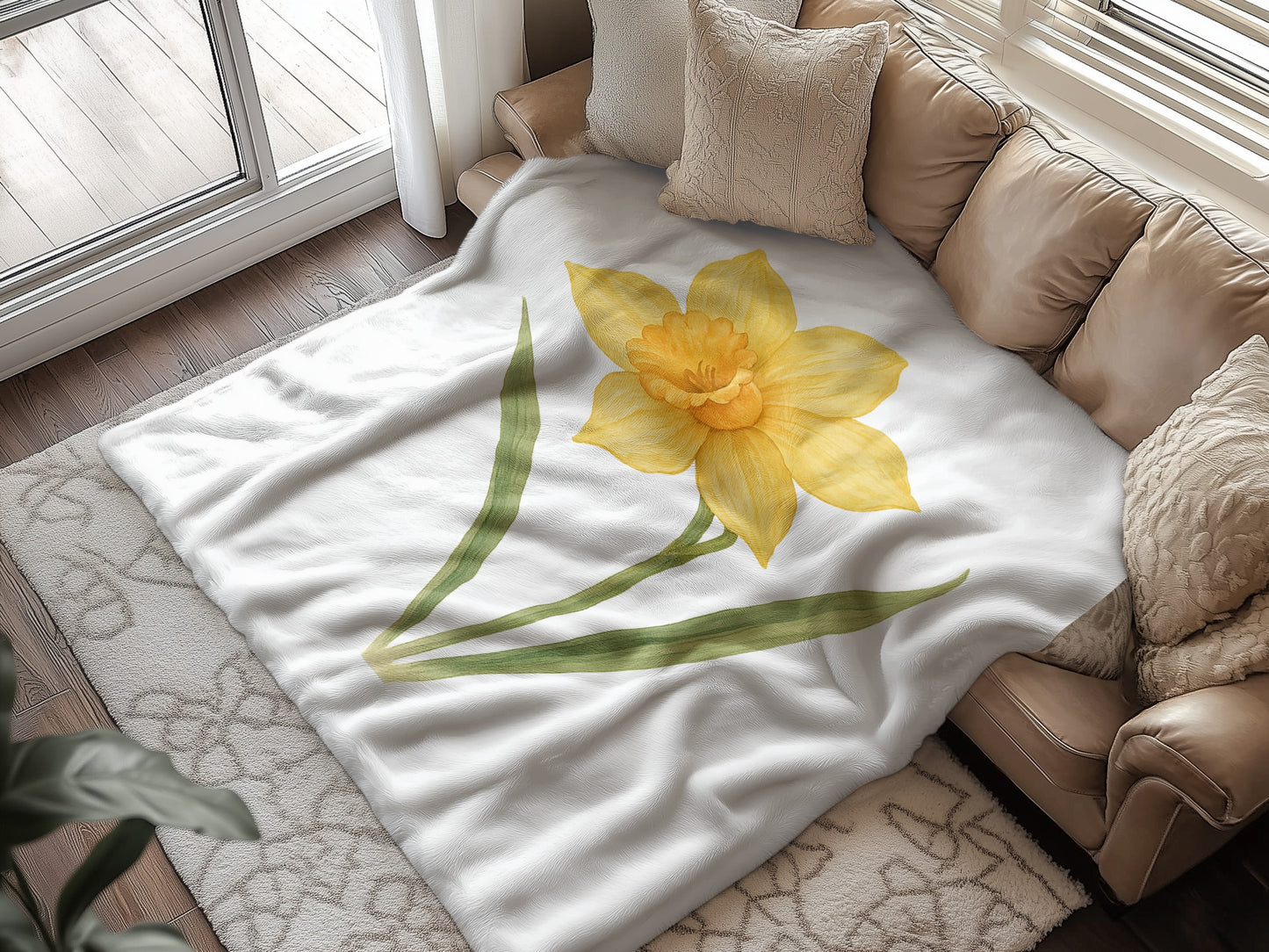 Cozy White Blanket with Large Yellow Flower product