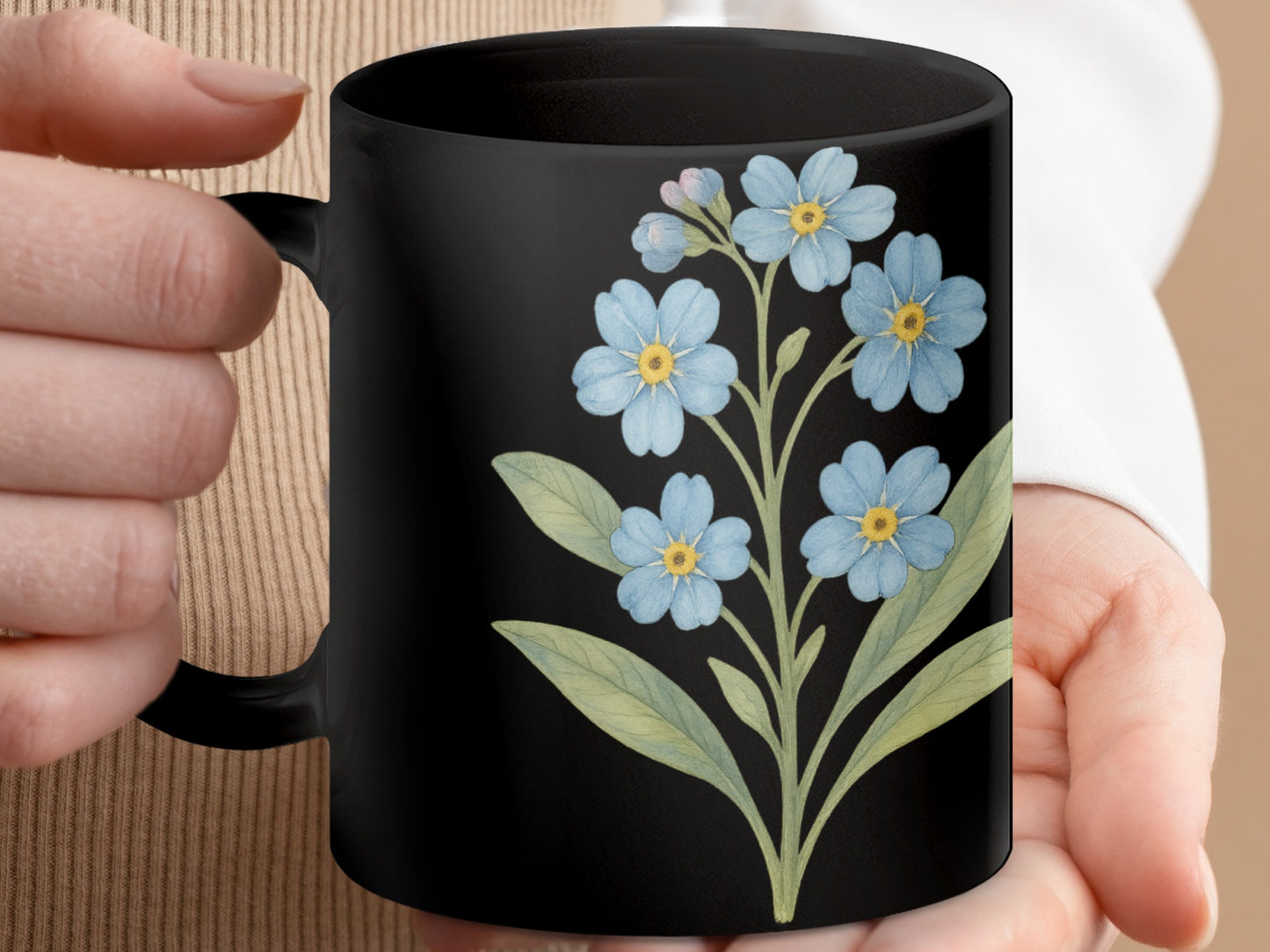 Black Ceramic Mug with Blue Floral Design product