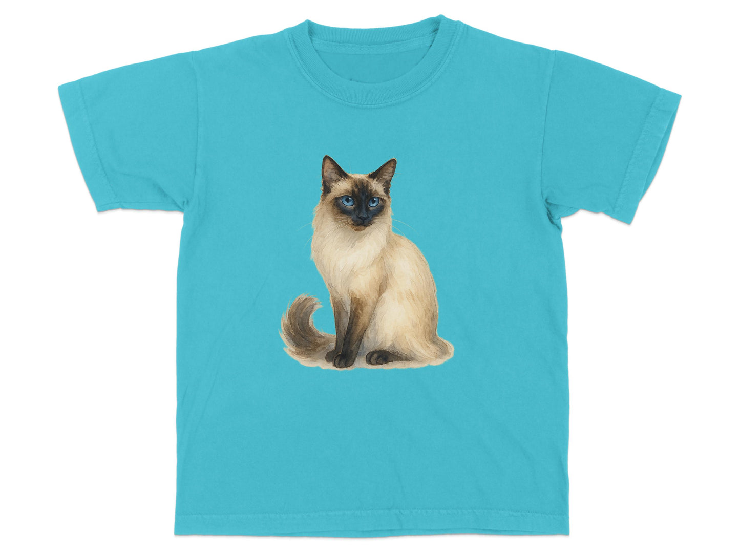 Blue T-Shirt Featuring Siamese Cat Print Graphic product type