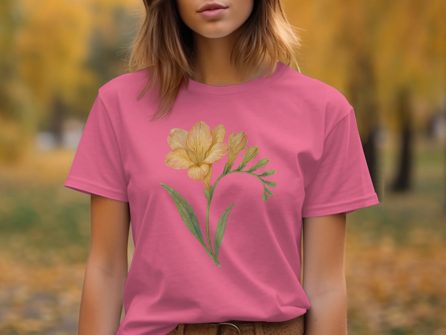 Stylish Pink T-Shirt with Yellow Floral Design product type