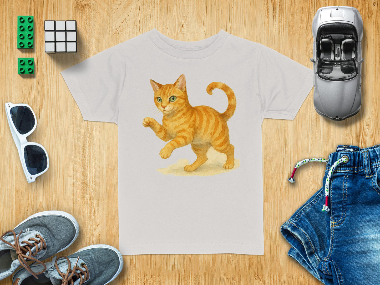 Cute Orange Cat Graphic Tee for Kids Short Sleeve product type