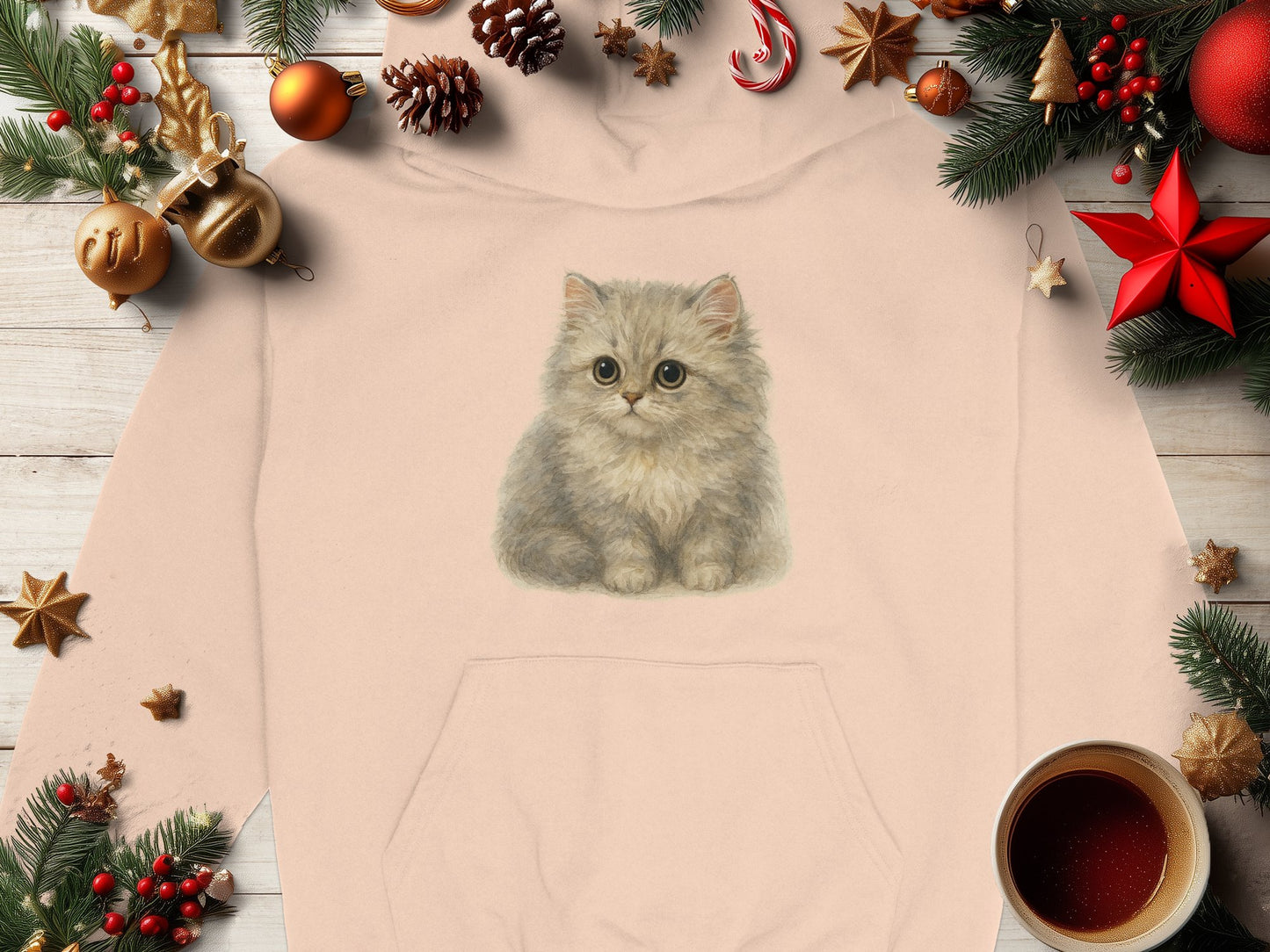 Adorable Kitten Print Hoodie for Holiday Season product