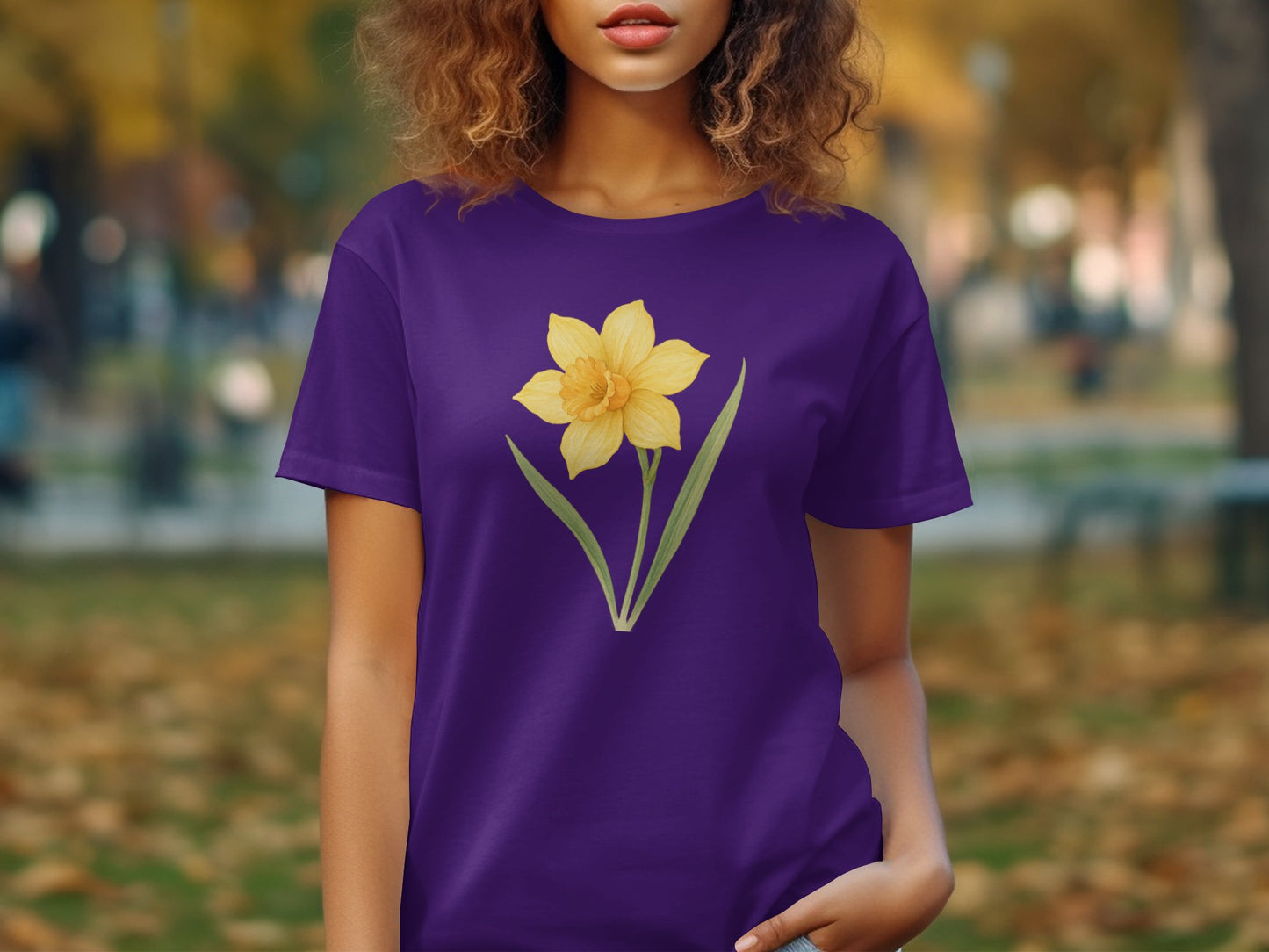 Vibrant Daffodil Graphic on Purple Shirt product