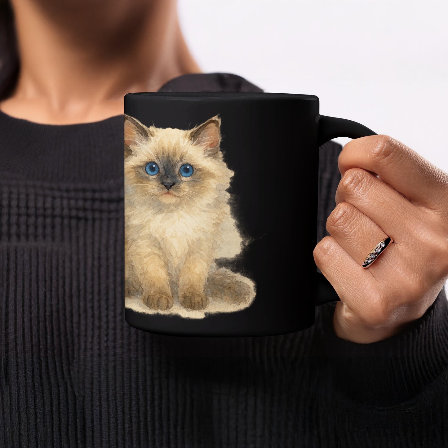 Beautiful Blue-Eyed Cat Art Design Coffee Mug product