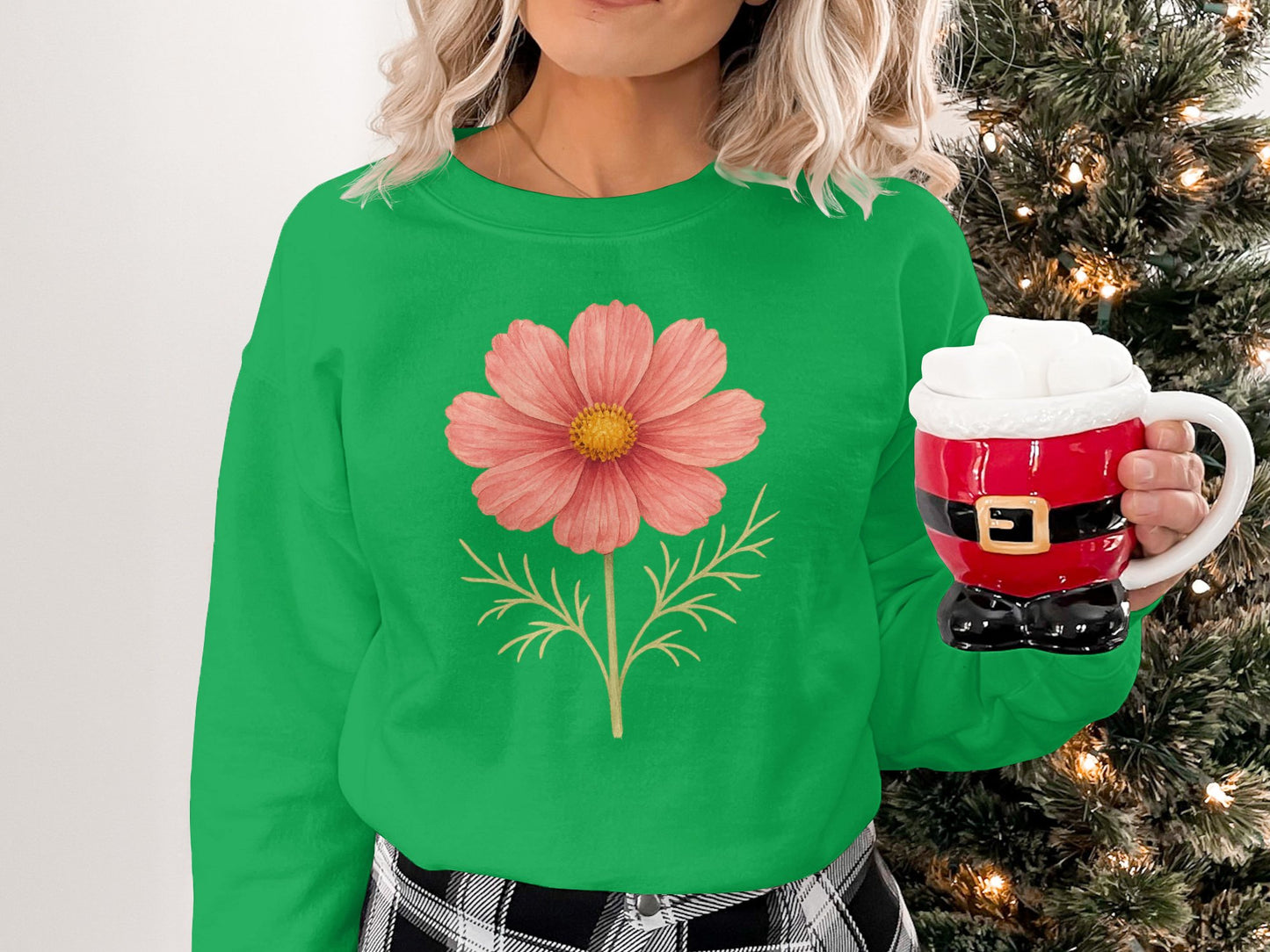 Green Sweatshirt with Pink Flower Design product