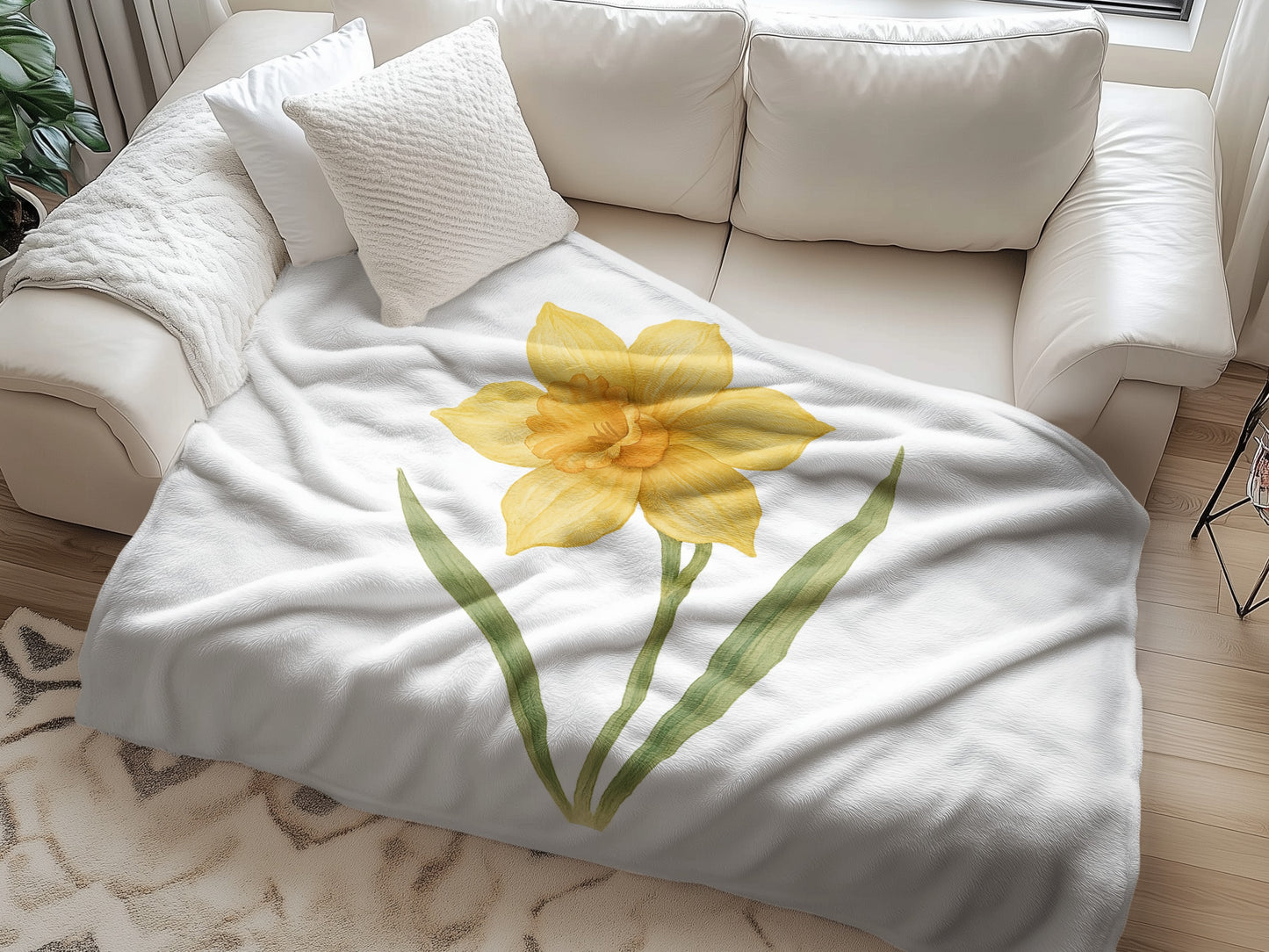 Yellow Daffodil Floral Print Cozy Comfort Throw Blanket