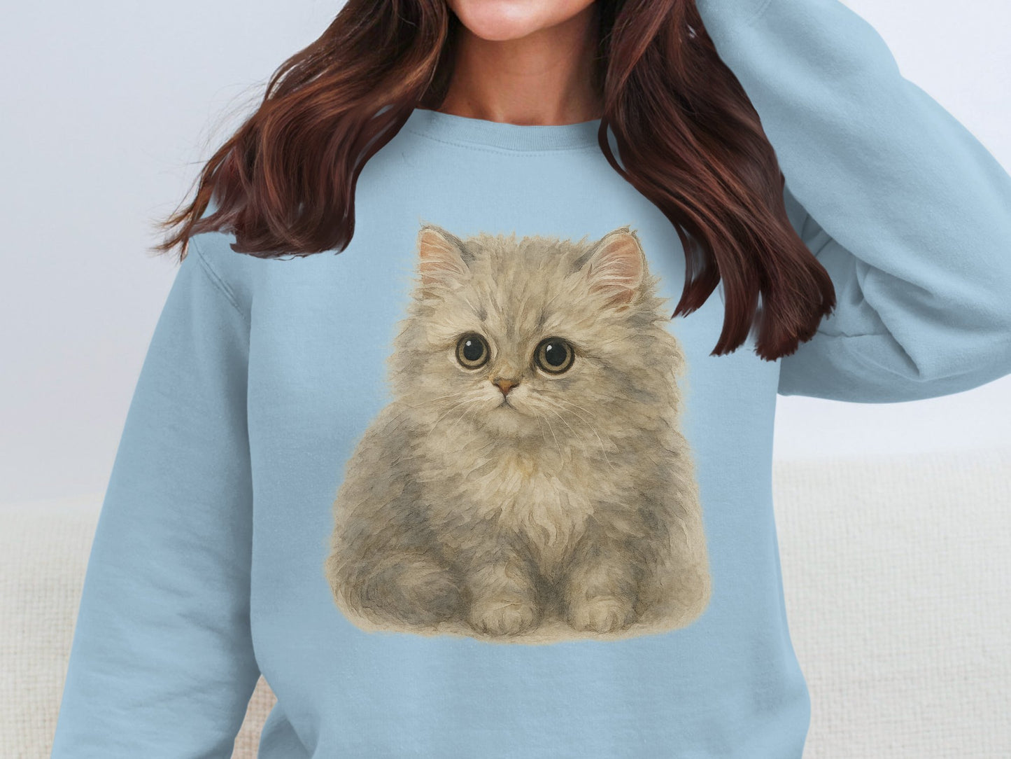 Cute Kitten Graphic Cozy Blue Long Sleeve Sweatshirt product type
