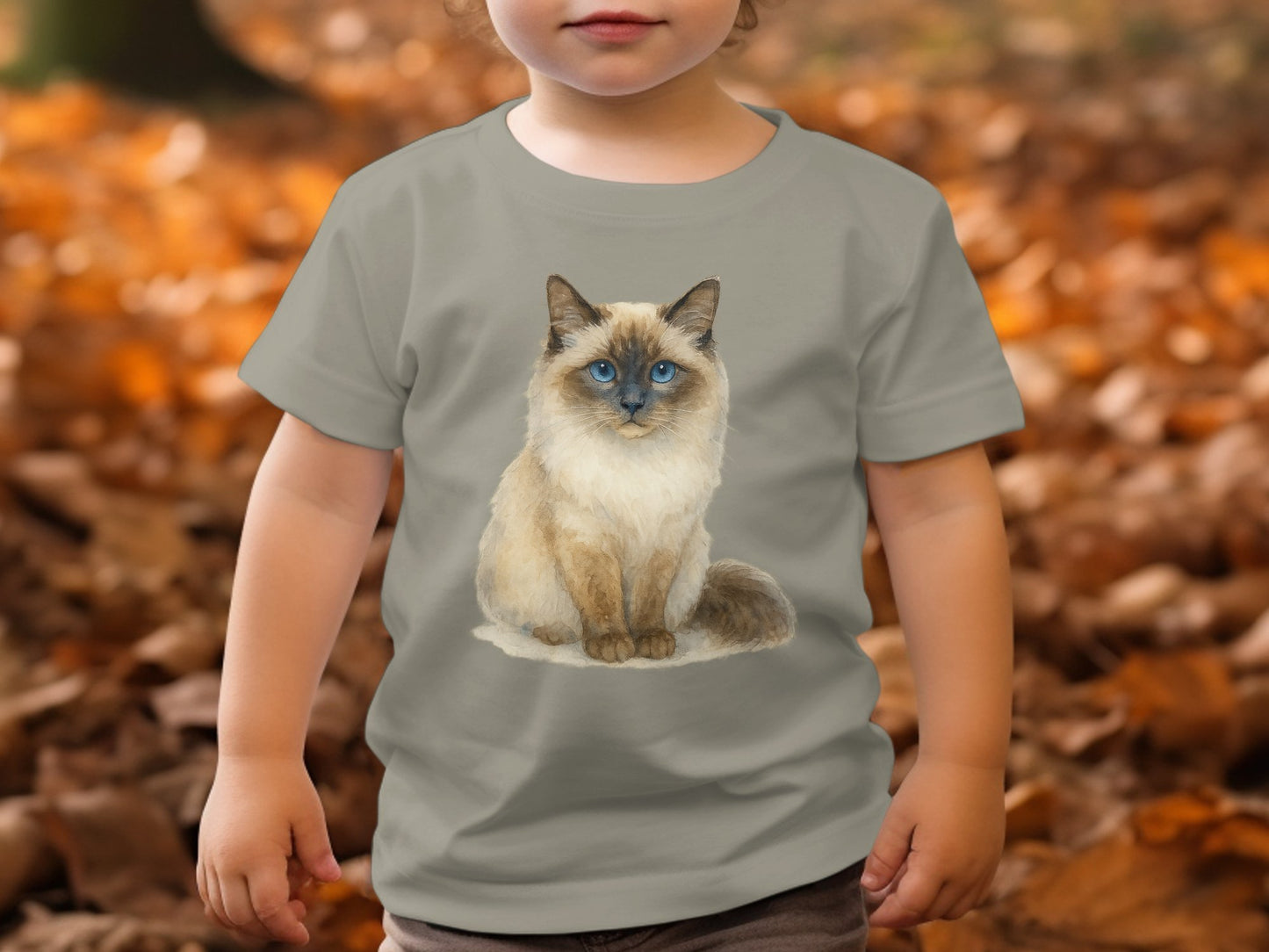 Adorable Blue-Eyed Cat on Grey Kids T-Shirt product