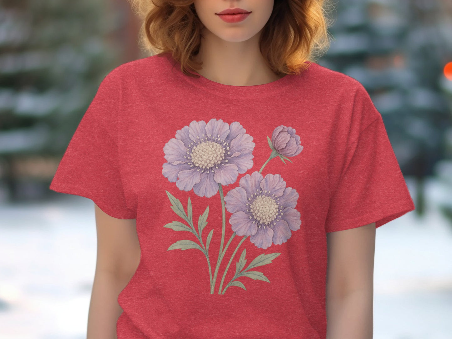 Beautiful Floral Graphic on Red Ladies T-shirt product type
