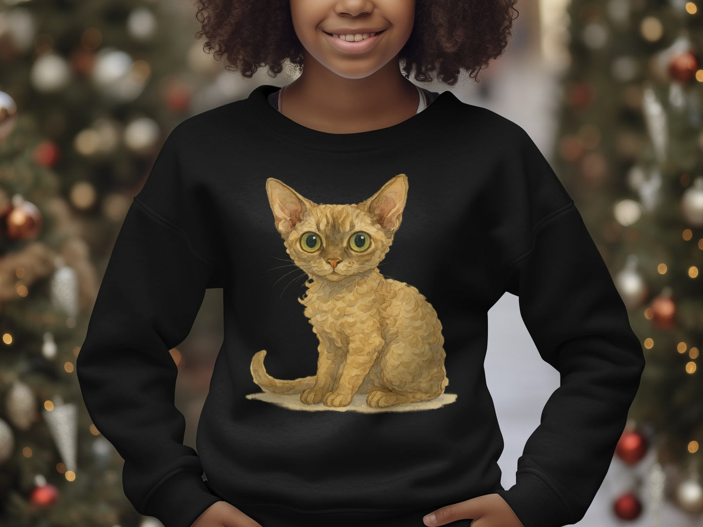 Cute Cat Illustration on Black Sweatshirt product type