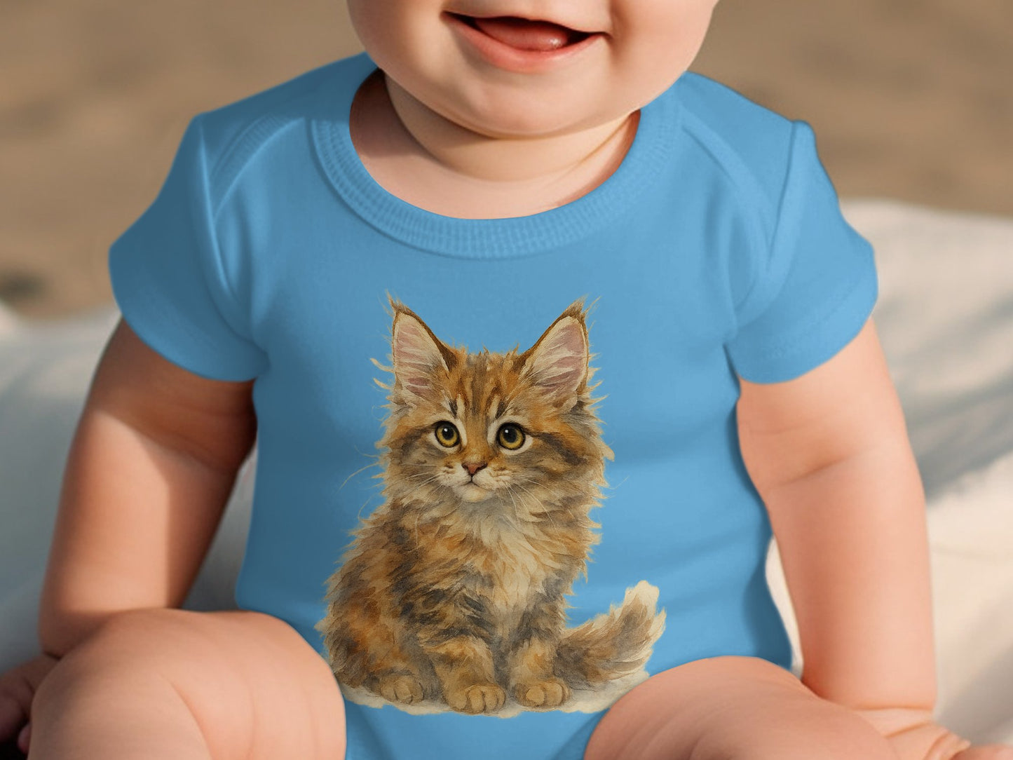 Cute Kitten Print Baby Blue Onesie Baby Clothing product