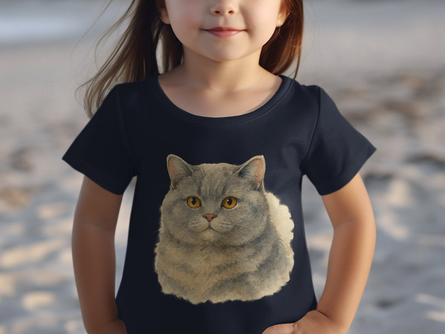 Cute Fluffy Cat Illustration Girls T-Shirt product type