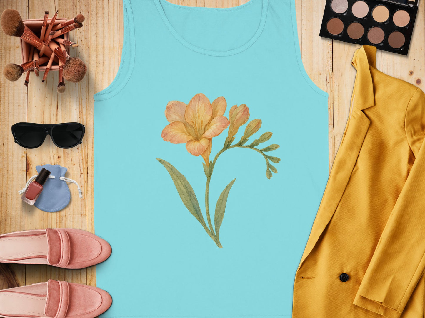 Vibrant Floral Art on Light Blue Tank Top product