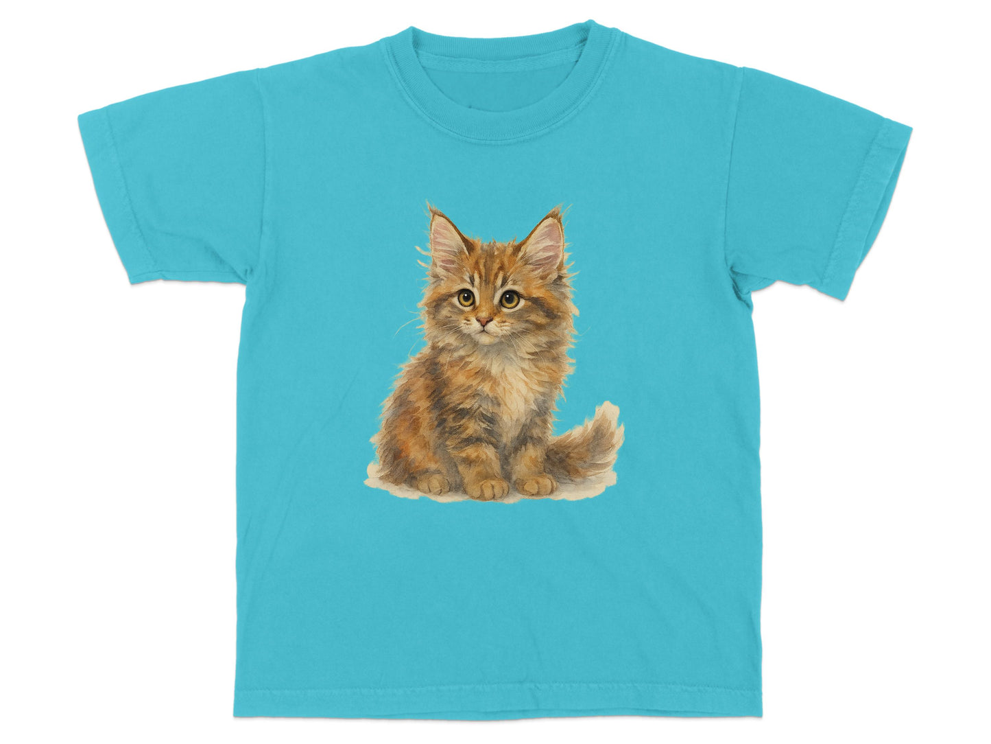 Cute Fluffy Kitten on Blue T-Shirt product type