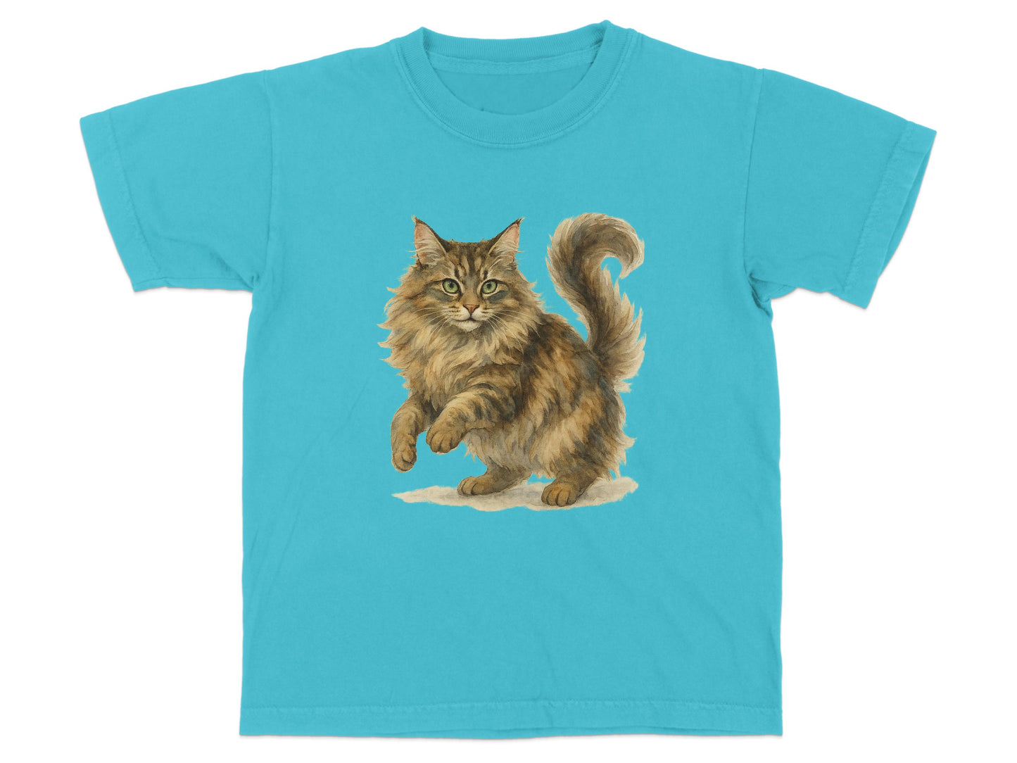 Adorable Cat Illustration on Teal T-shirt product
