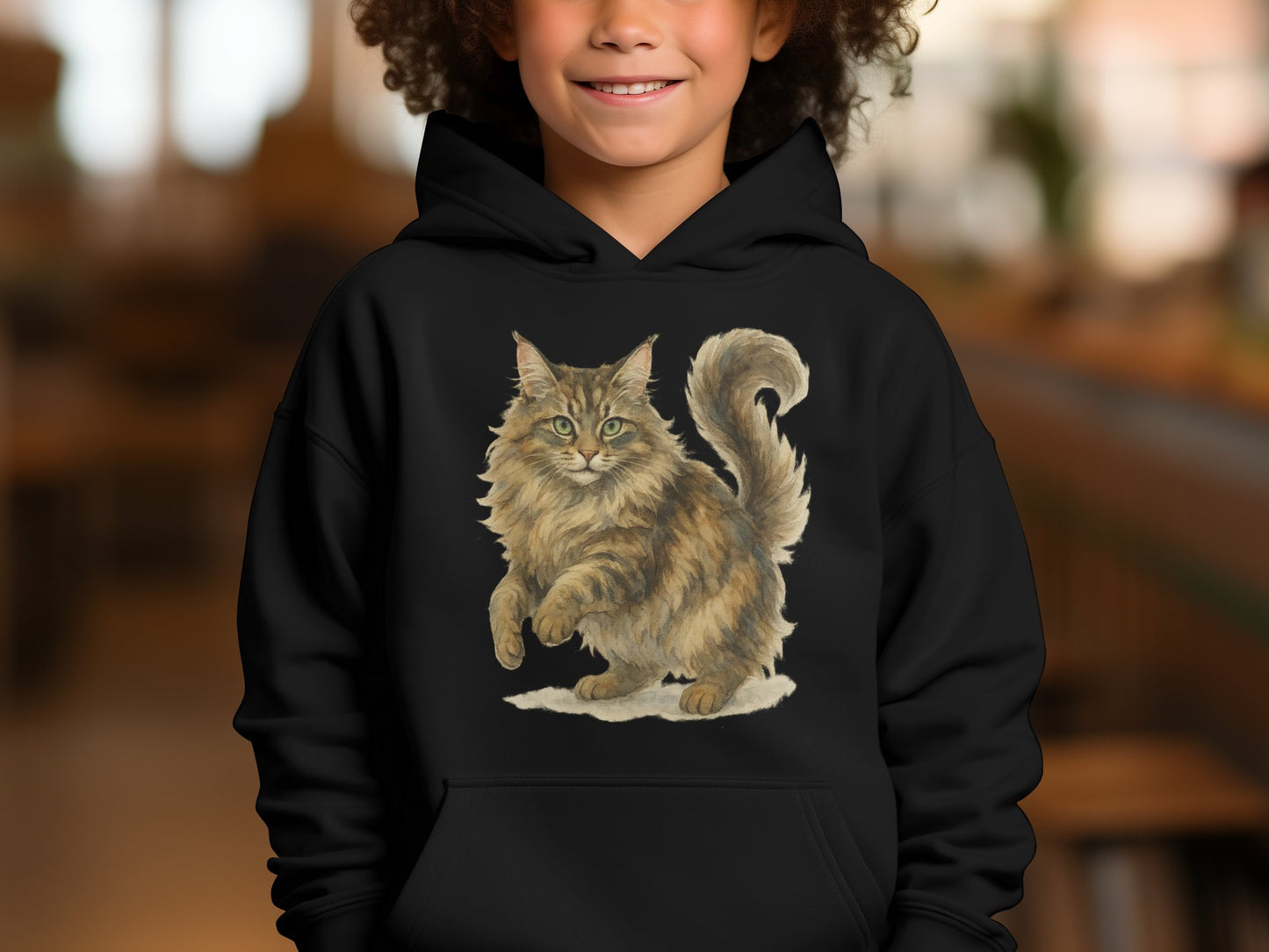 Cute Playful Cat Print Hoodie for Kids Apparel product