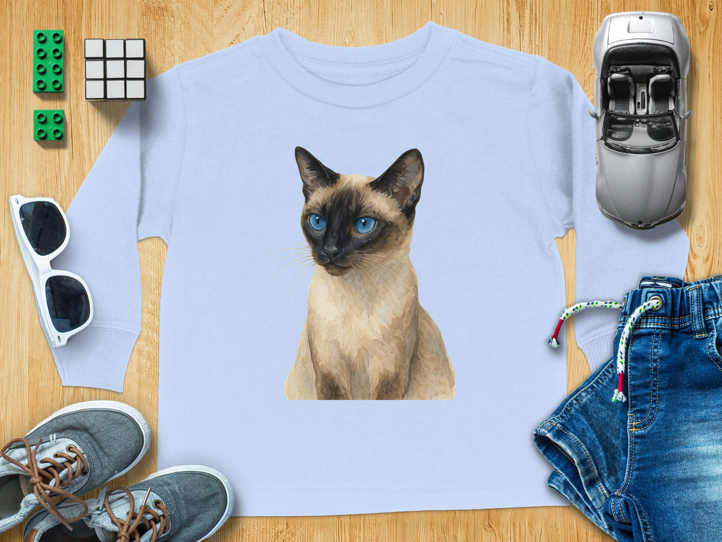Cute Siamese Cat Design Long Sleeve Kids Shirt product type