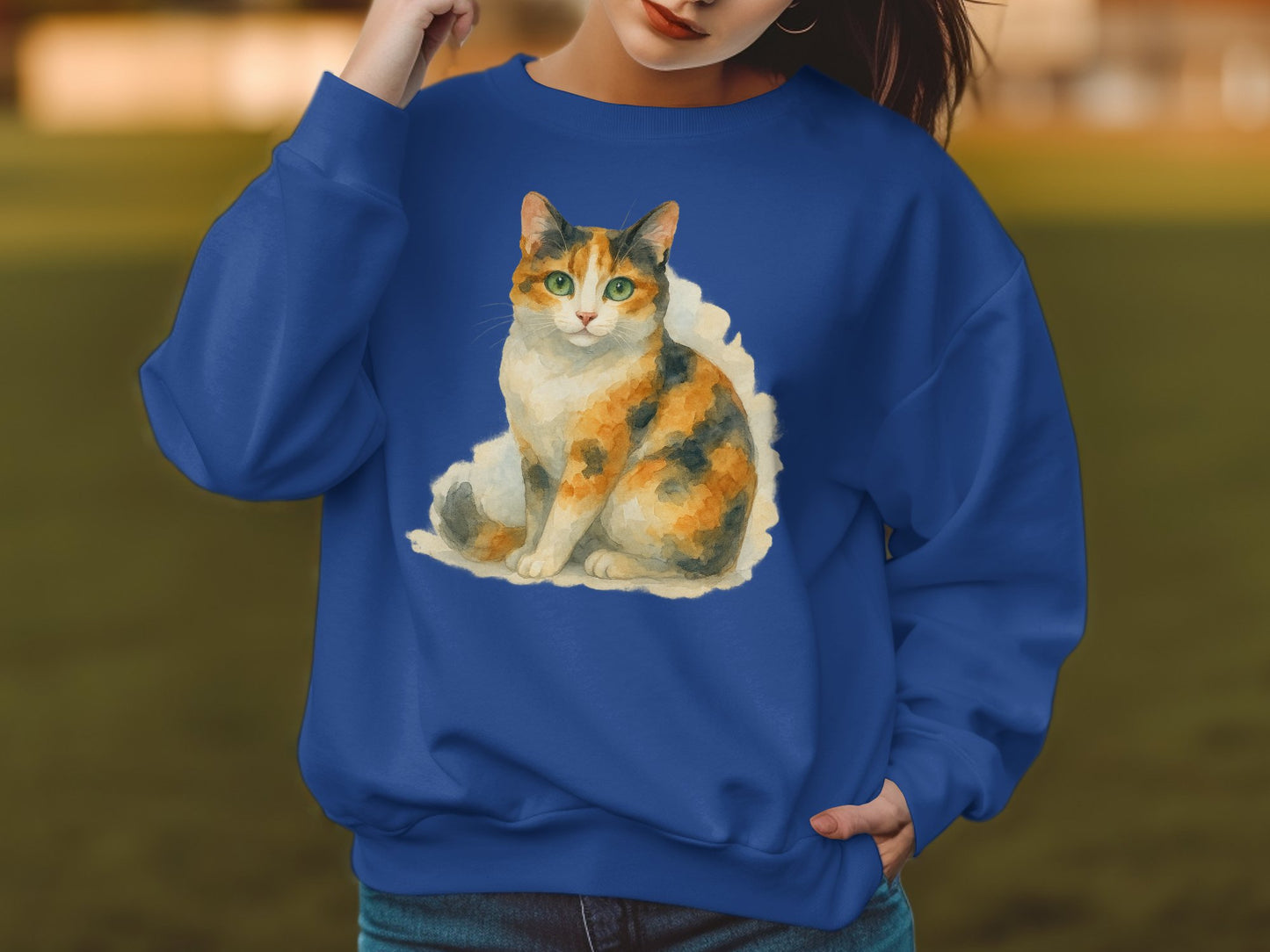 Cute Cat Graphic Design Blue Sweatshirt product