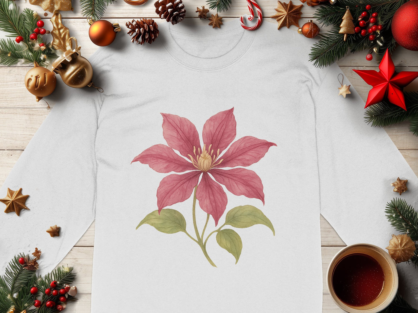 Festive Holiday Long Sleeve With Pink Flower product