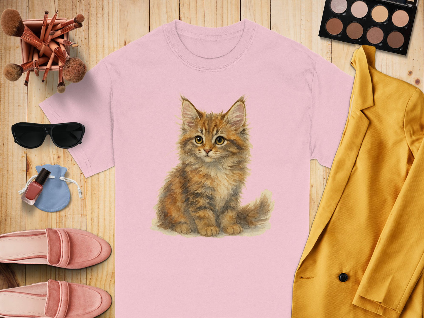 Cute Fluffy Kitten Illustration Pink Graphic T-shirt product type