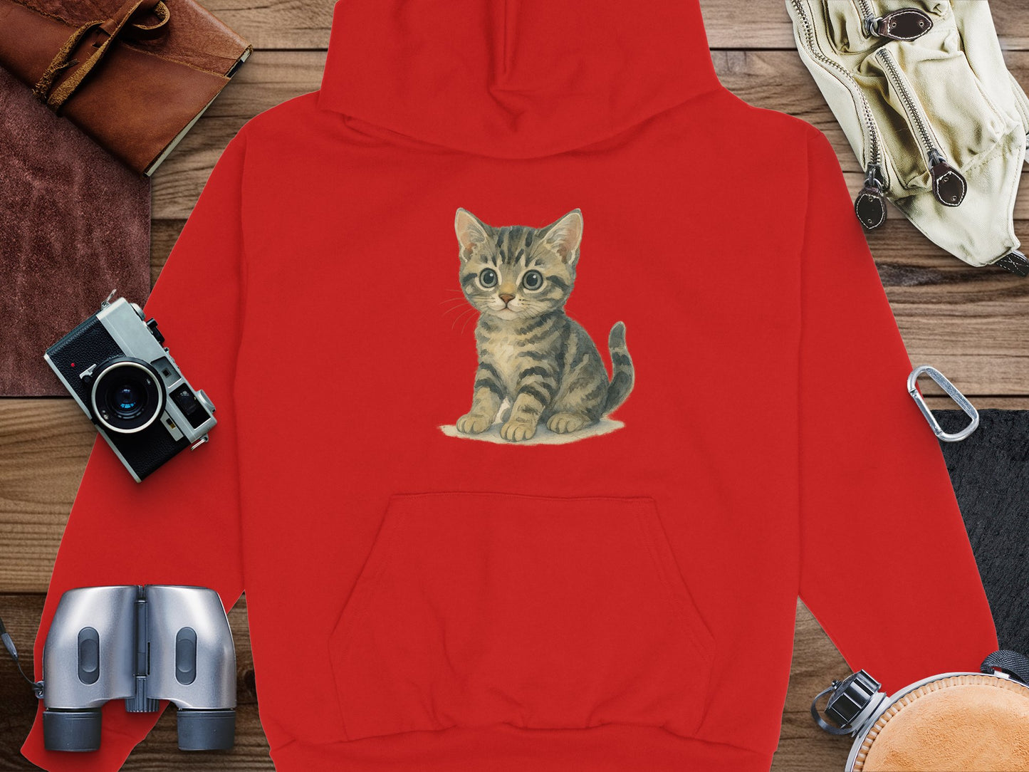 Cozy Red Hoodie Featuring Adorable Kitten Print product type