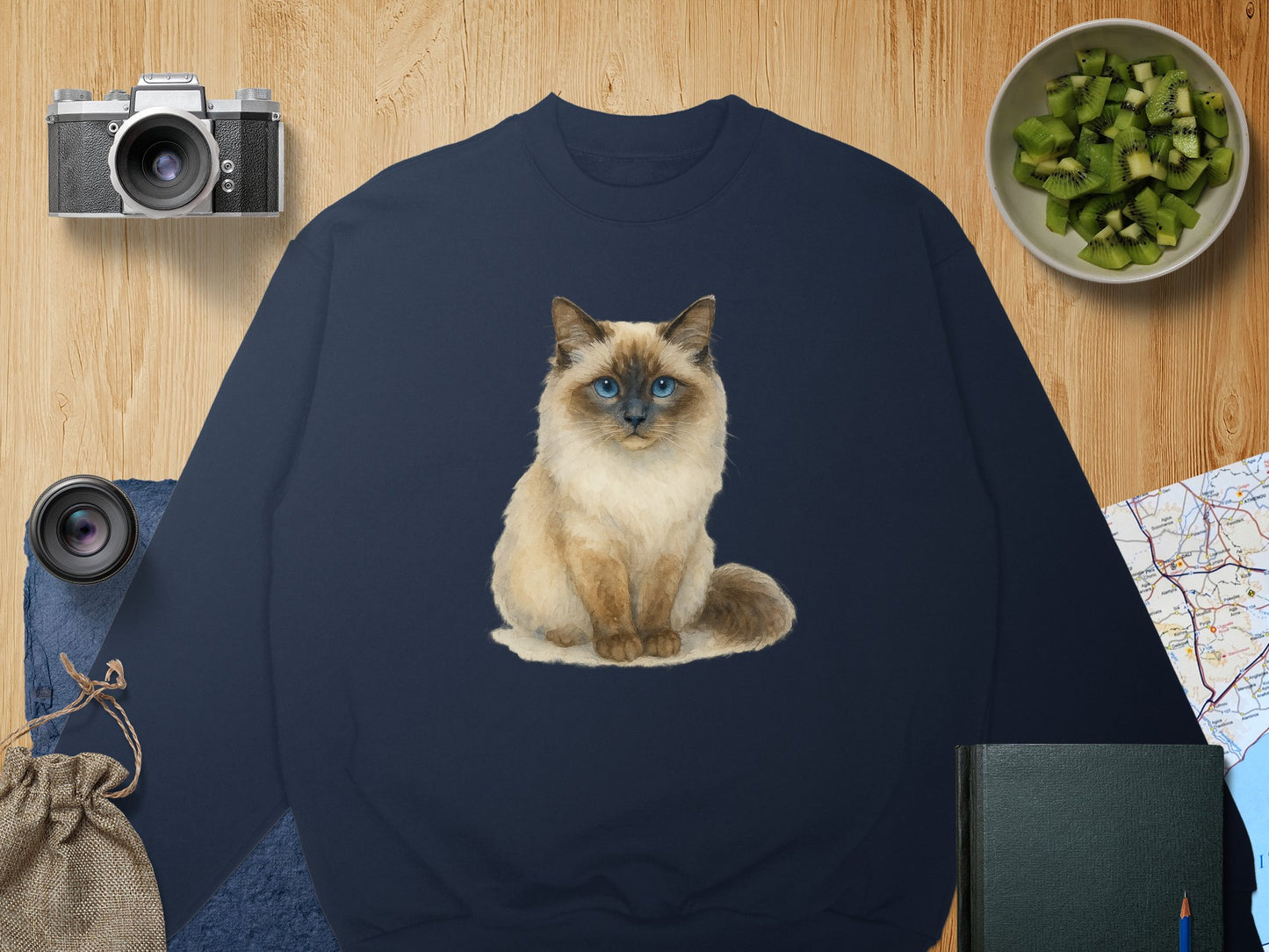 Cute Blue-Eyed Cat Graphic Design Sweater product type
