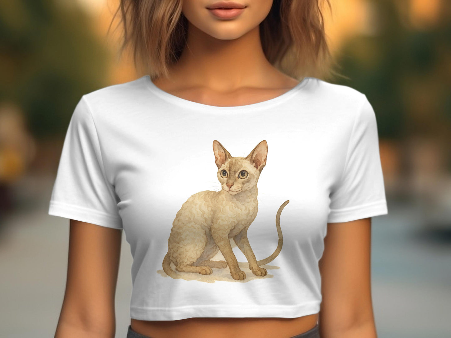 Cute Sitting Cat Print on Crop Top product type