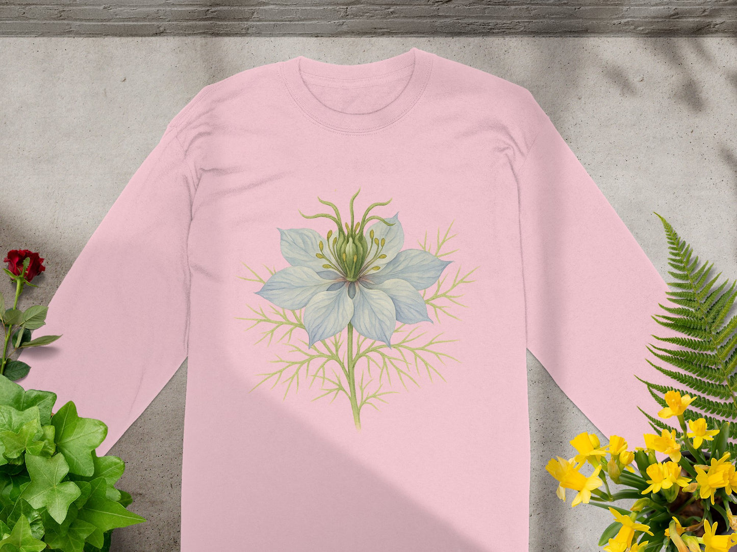Beautiful Floral Design on Pink Long Sleeve Shirt product