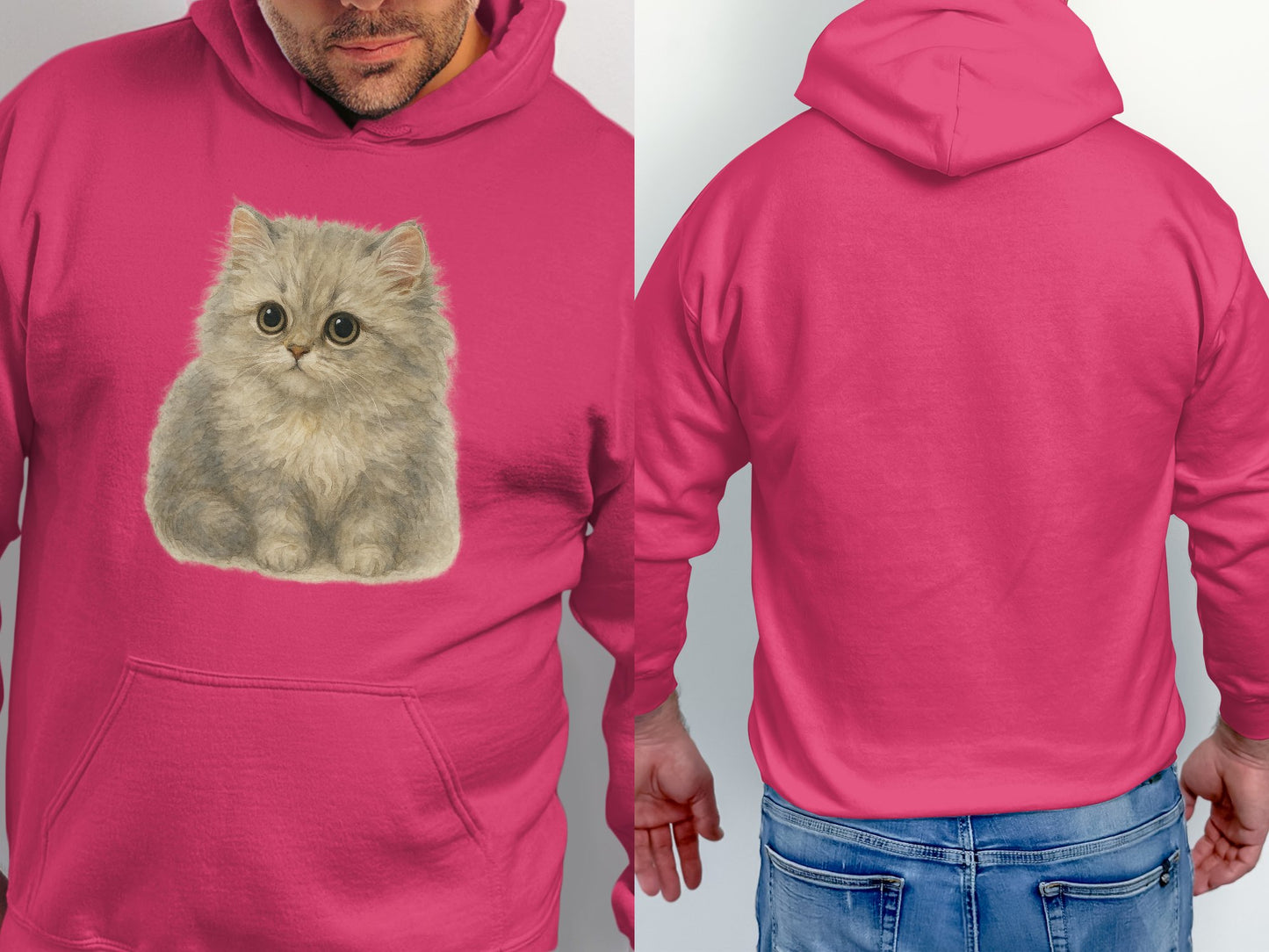 Adorable Grey Kitten Printed Pink Hoodie product