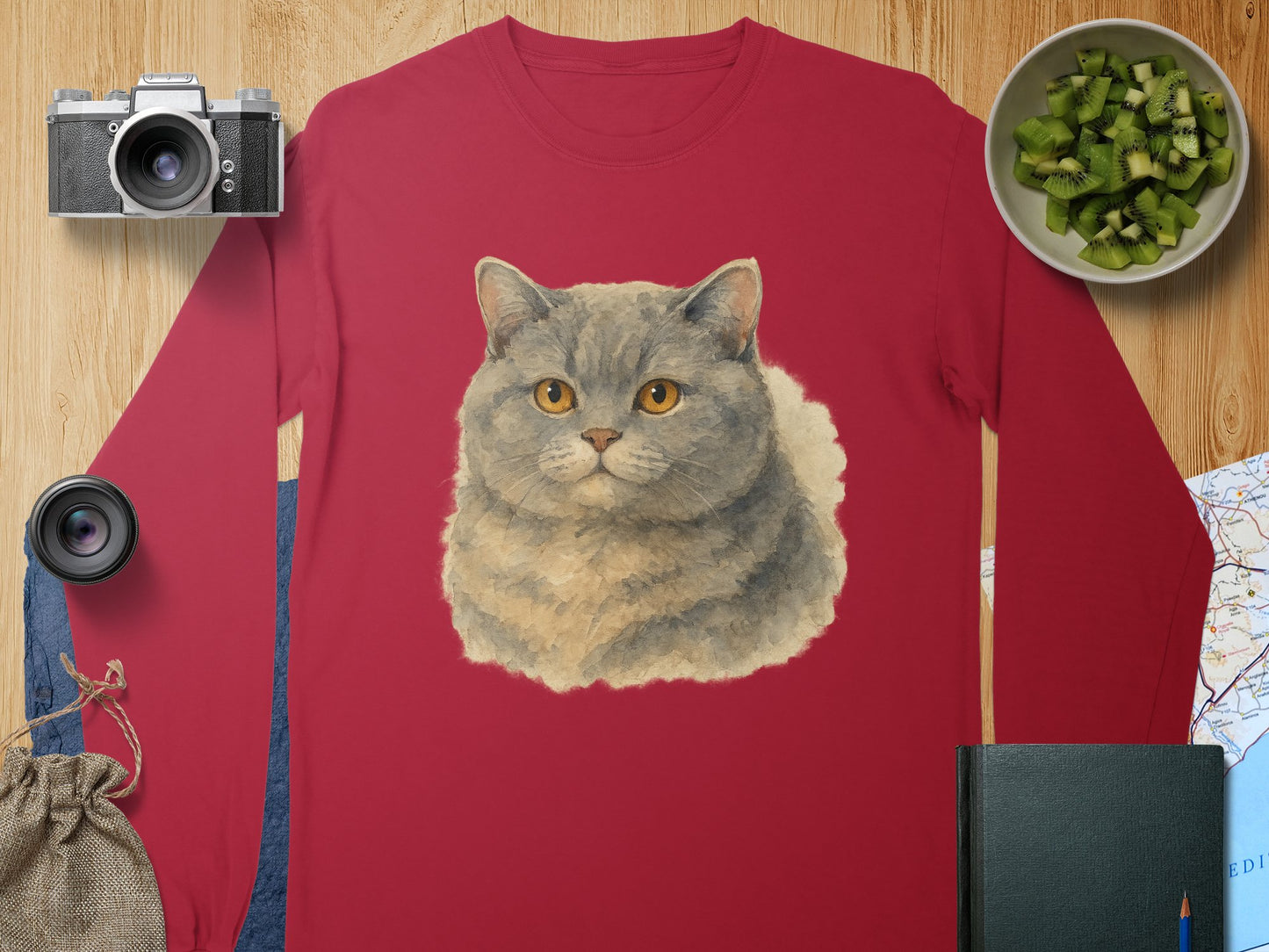 Red Long Sleeve Shirt with Cute Cat Print product type
