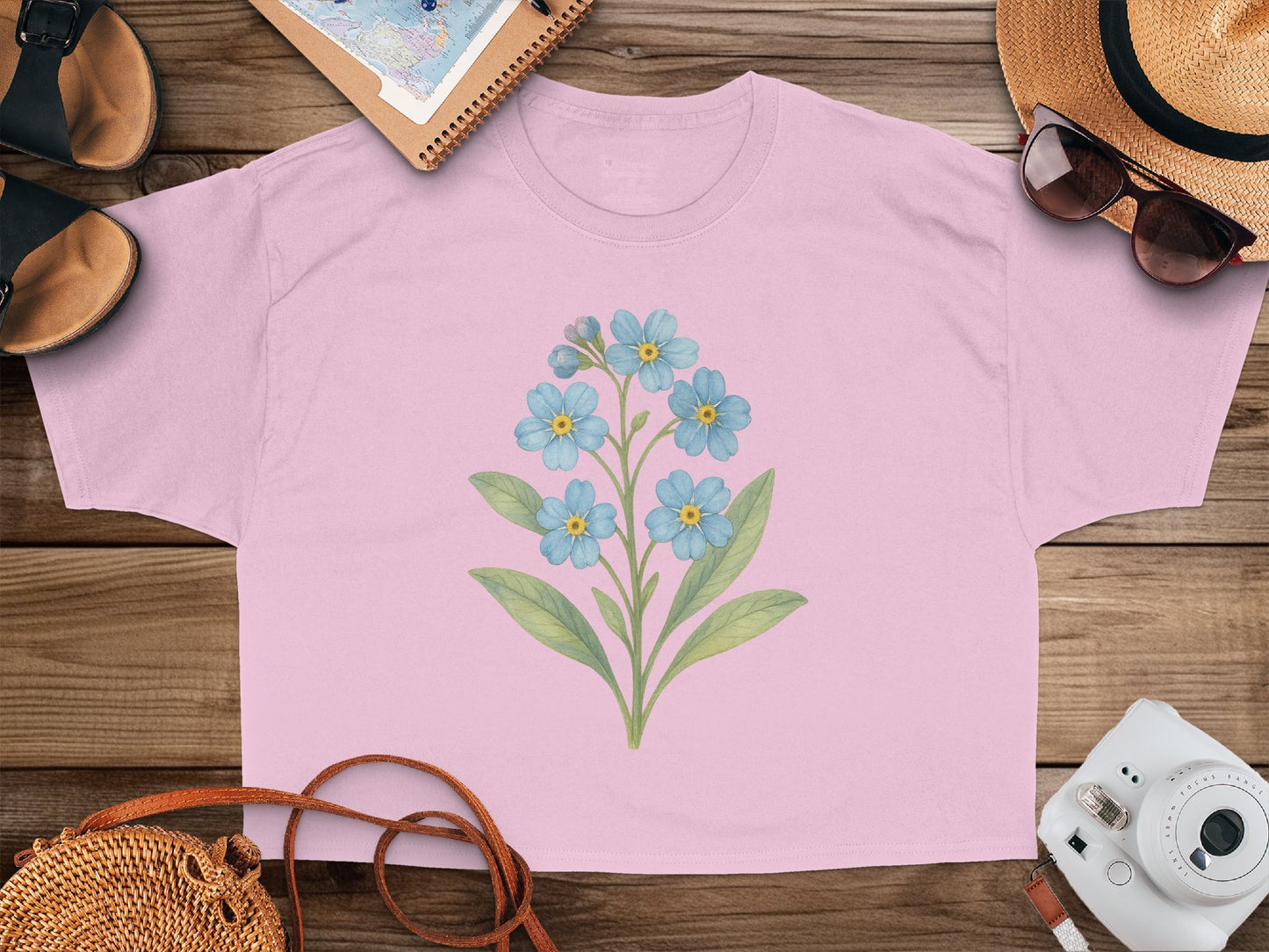 Blue Floral Bouquet Design on Pink Shirt product