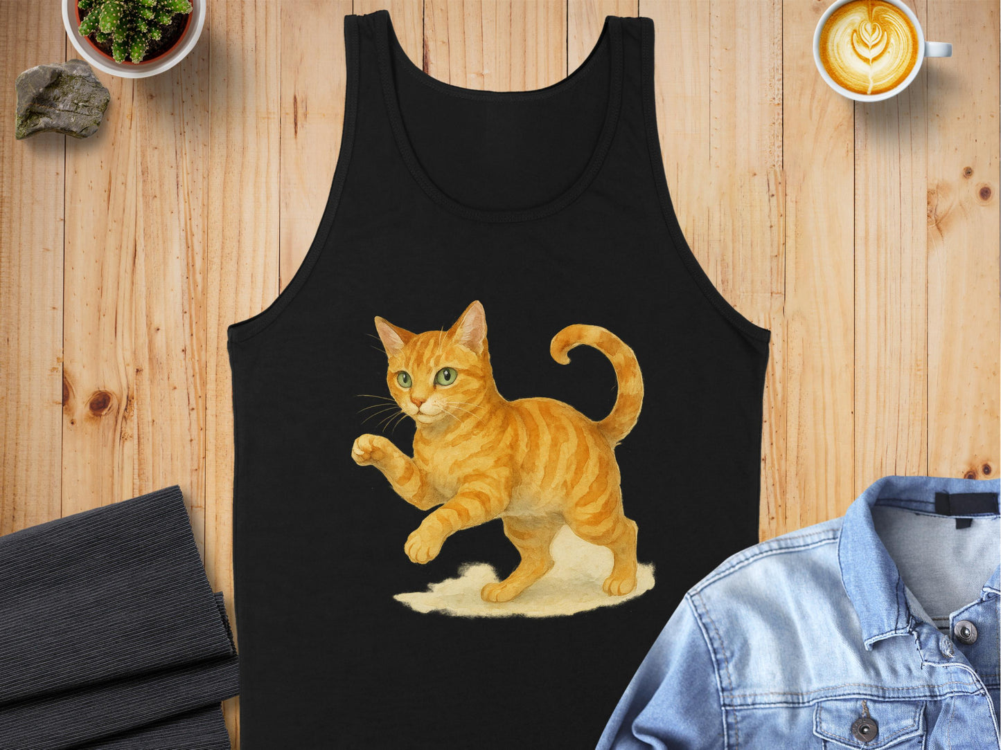 Cute Orange Cat Design on Black Tank Top product