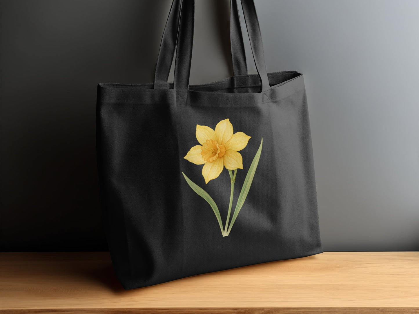 Elegant Black Tote with Yellow Daffodil Flower product type
