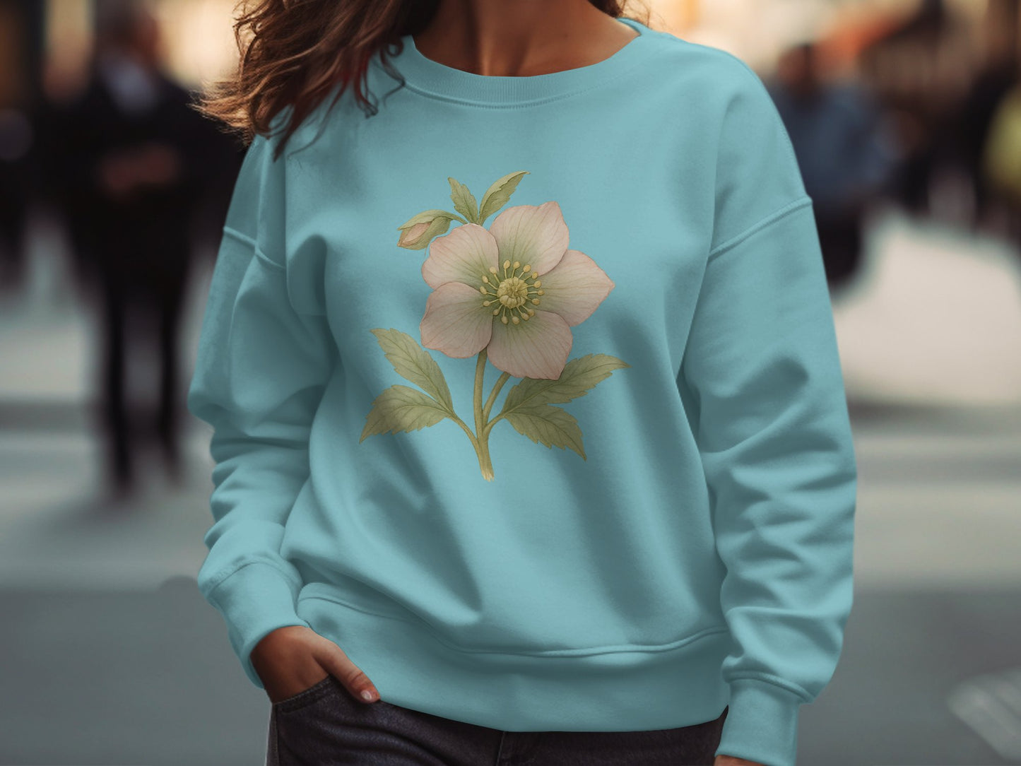 Elegant Floral Print Blue Sweatshirt product