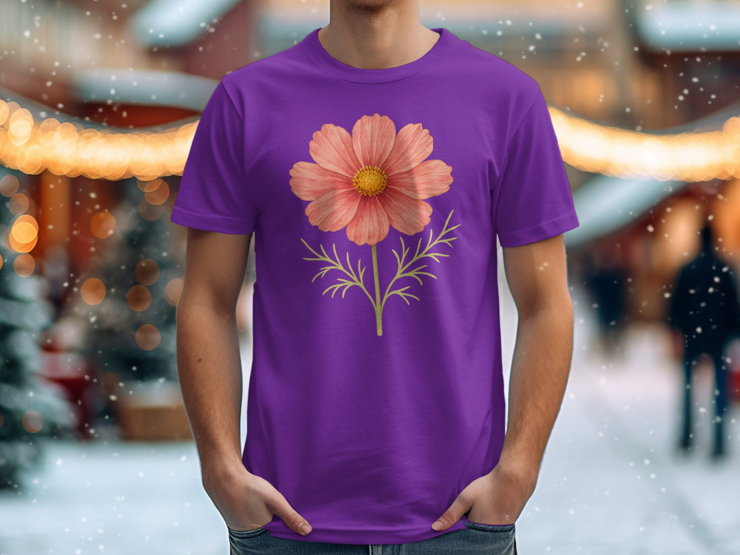 Beautiful Pink Flower on Purple T-shirt product type