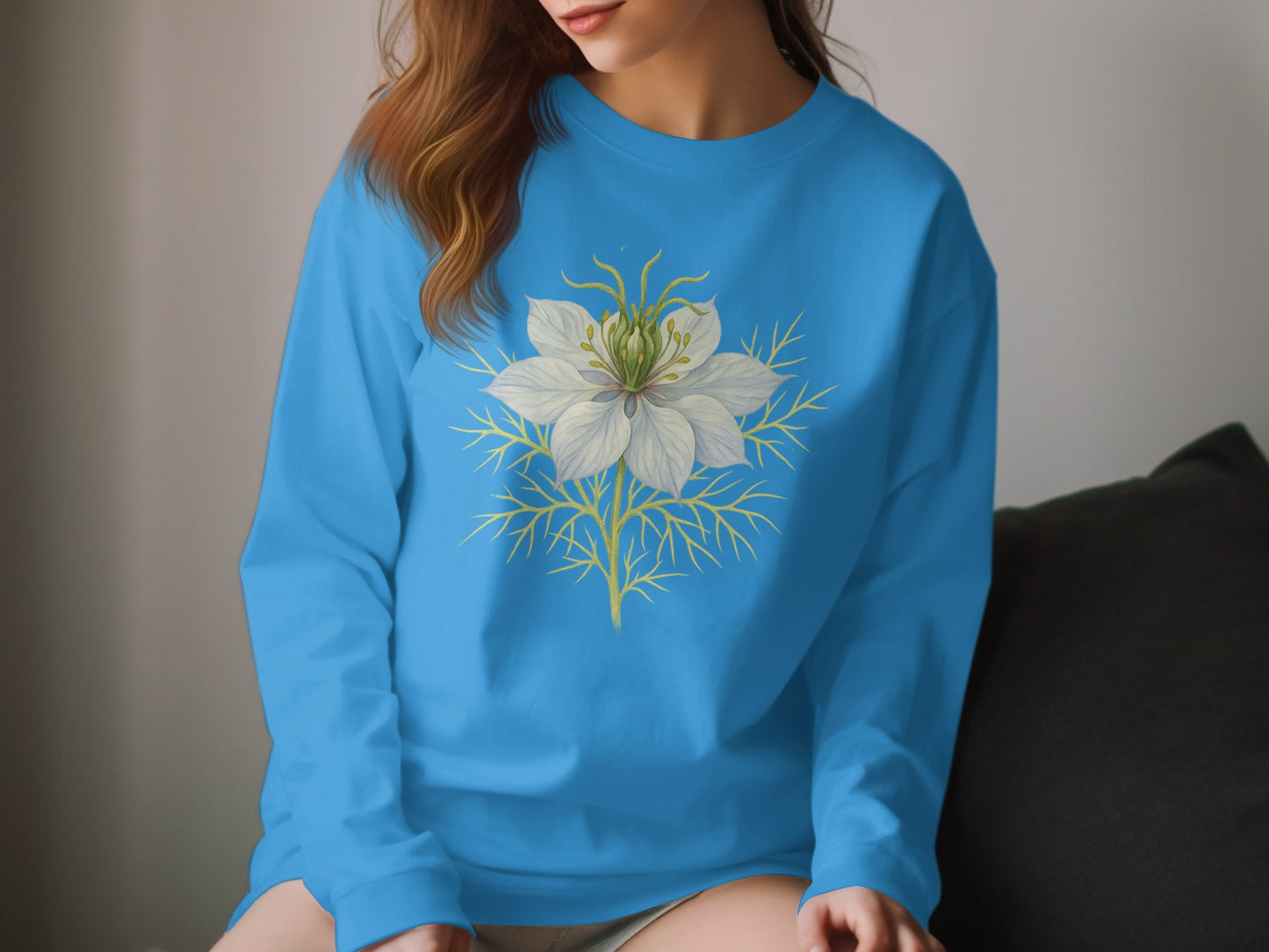 Beautiful Blue Floral Print Long Sleeve Shirt product